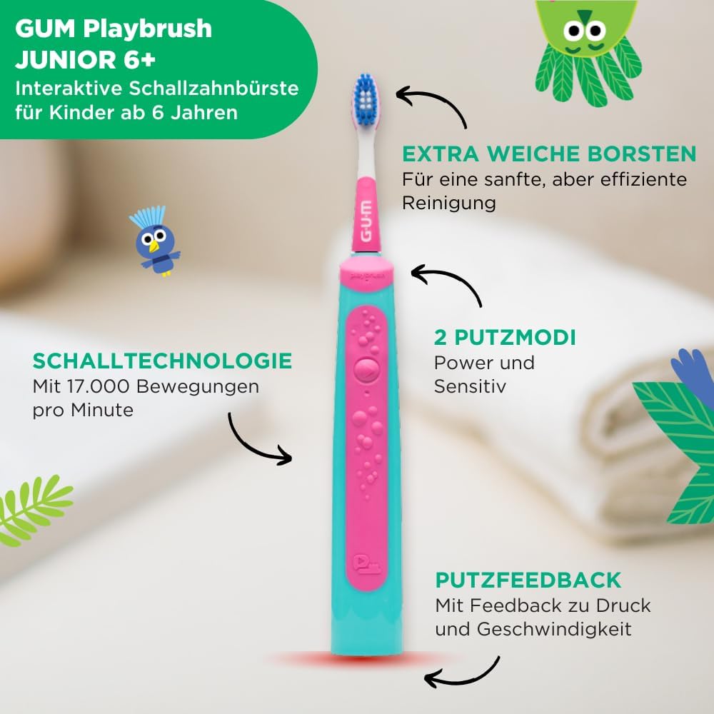 GUM® Playbrush KIDS 6+ Ersatzbürstenköpfe pink, 2 Stück/Packung