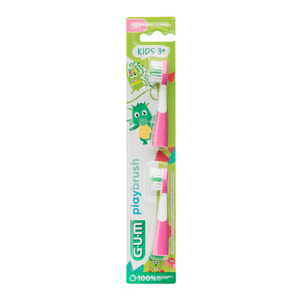 GUM® Playbrush KIDS 3+ Ersatzbürstenköpfe pink, 2 Stück/Packung